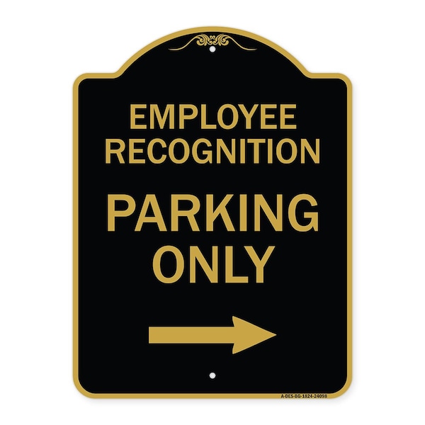 Employee Recognition Parking Right Arrow, Black & Gold Aluminum Sign, 18" x 24", BG-1824-24098